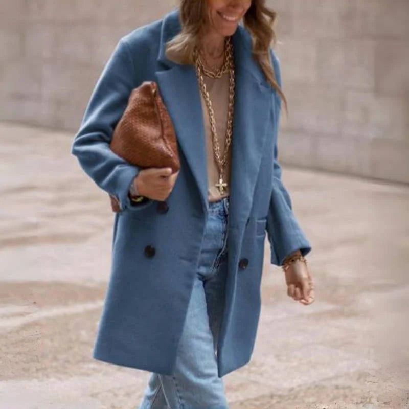 Wool Blends Winter Women's Jacket Lining Elegant Lapel Coat Double Breasted Minimalist Street Women's Jackets