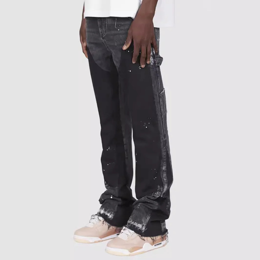 Mens Fashion Jeans Work Pants European American Style Workwear Elastic Patchwork Denim Layered Flared Pants S-XXL Streetwear