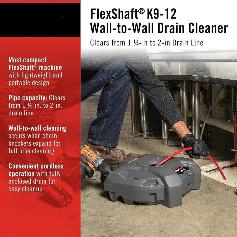 1/4 x 30 Feet Drain Cleaning Machine Wall to Wall Compact Drain Cleaner for 1-1/4 to 2 Inch Pipes Professional