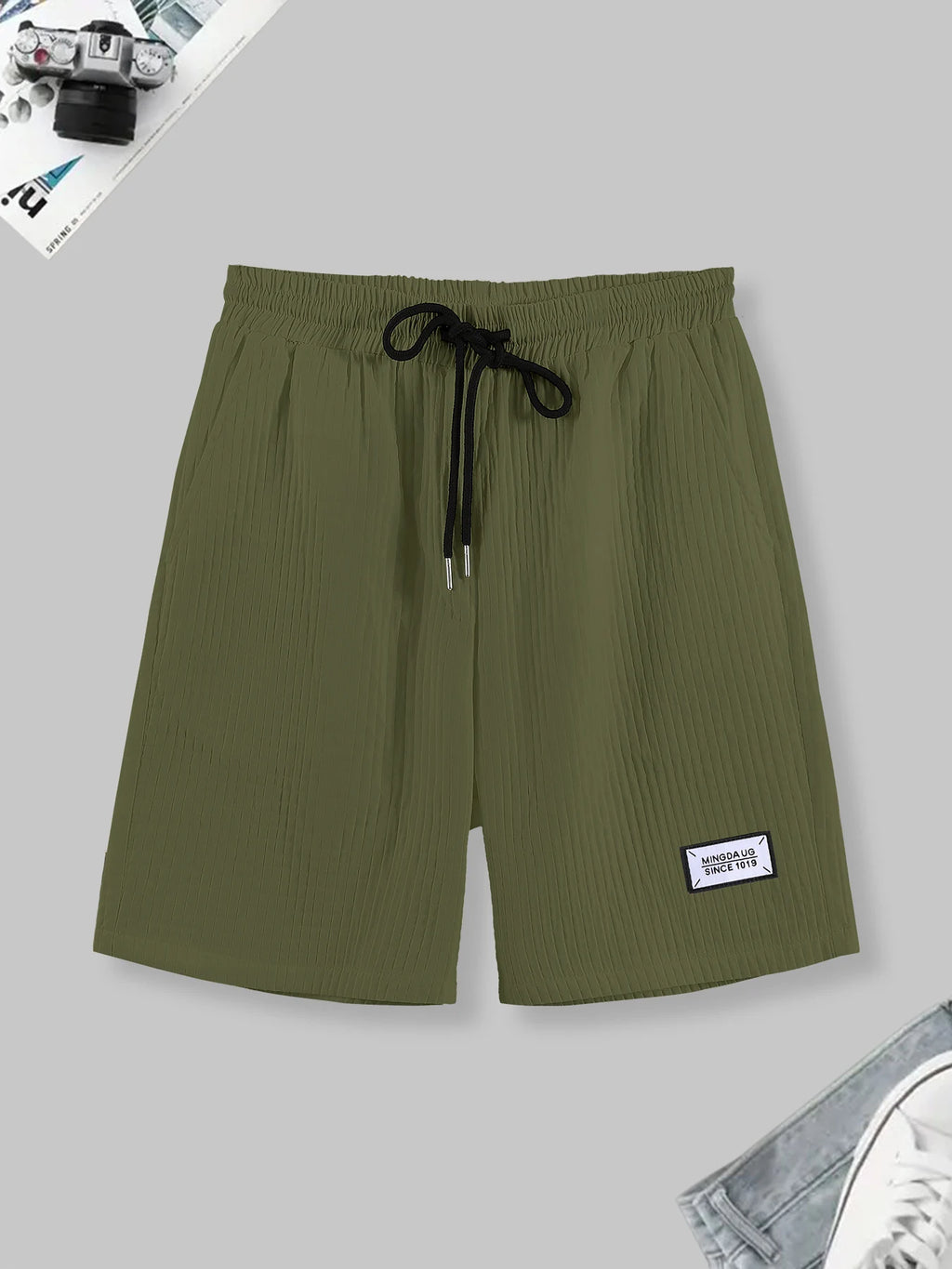 Men's Textured Casual Shorts Summer Loose Breathable Drawstring Sports Pants