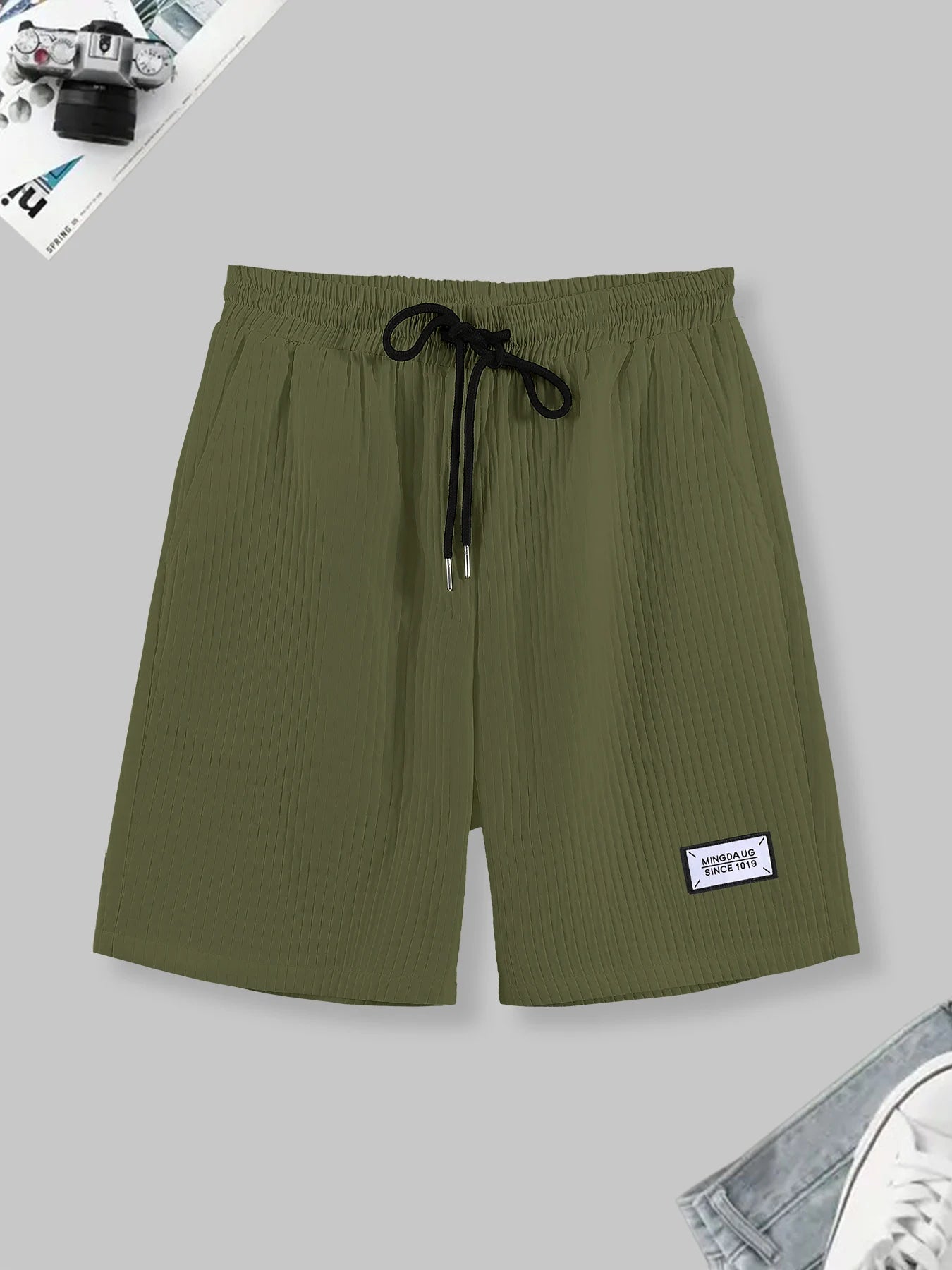 Men's Textured Casual Shorts Summer Loose Breathable Drawstring Sports Pants