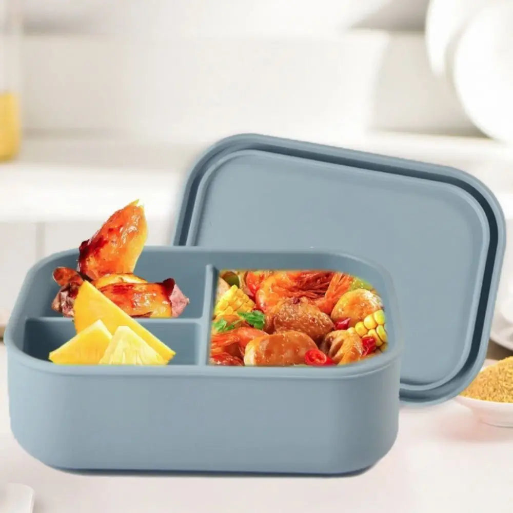 3 Compartments Silicone Lunch Box Rectangular Heat Resistant Food Container Microwavable Lunch Container School