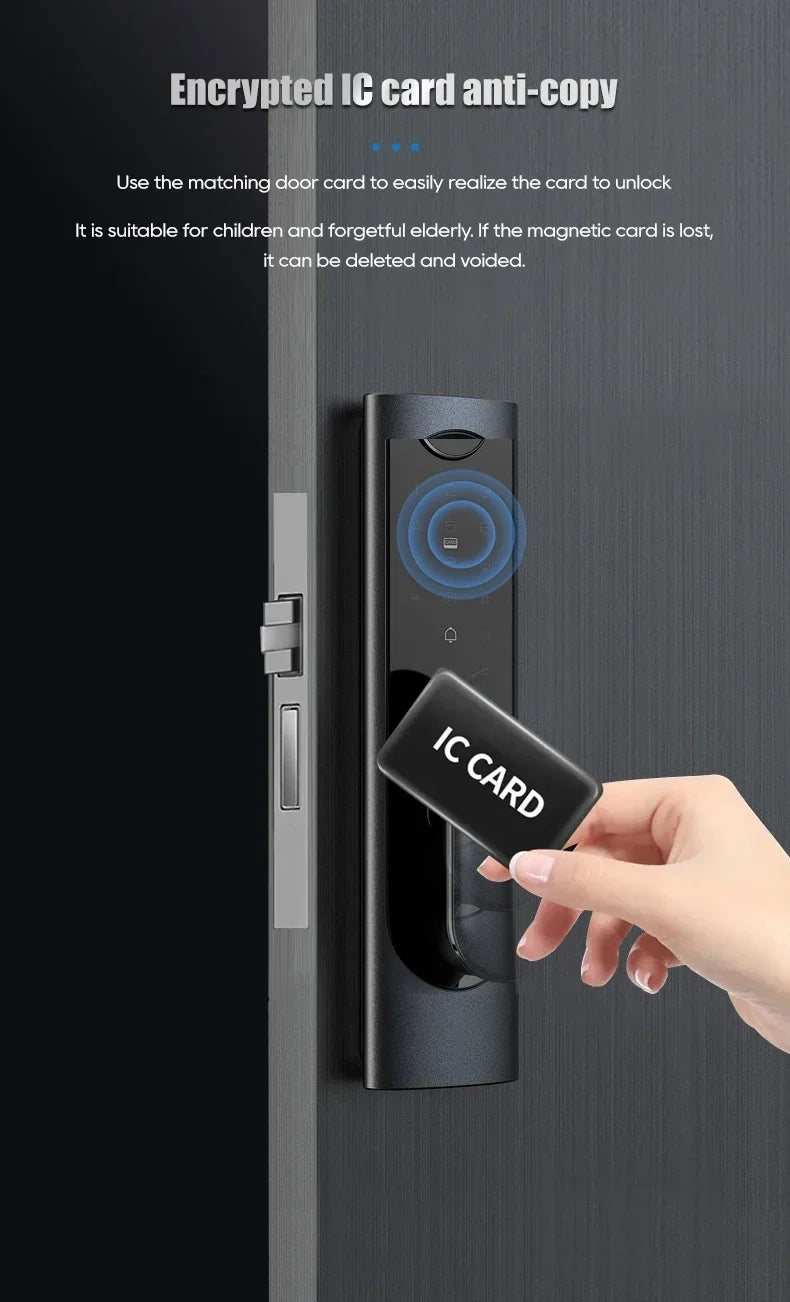 Smartlock Fingerprint Biometrics Smart Electronic Door Locks Application Control Smart Card Key Entry and USB Emergency Charging