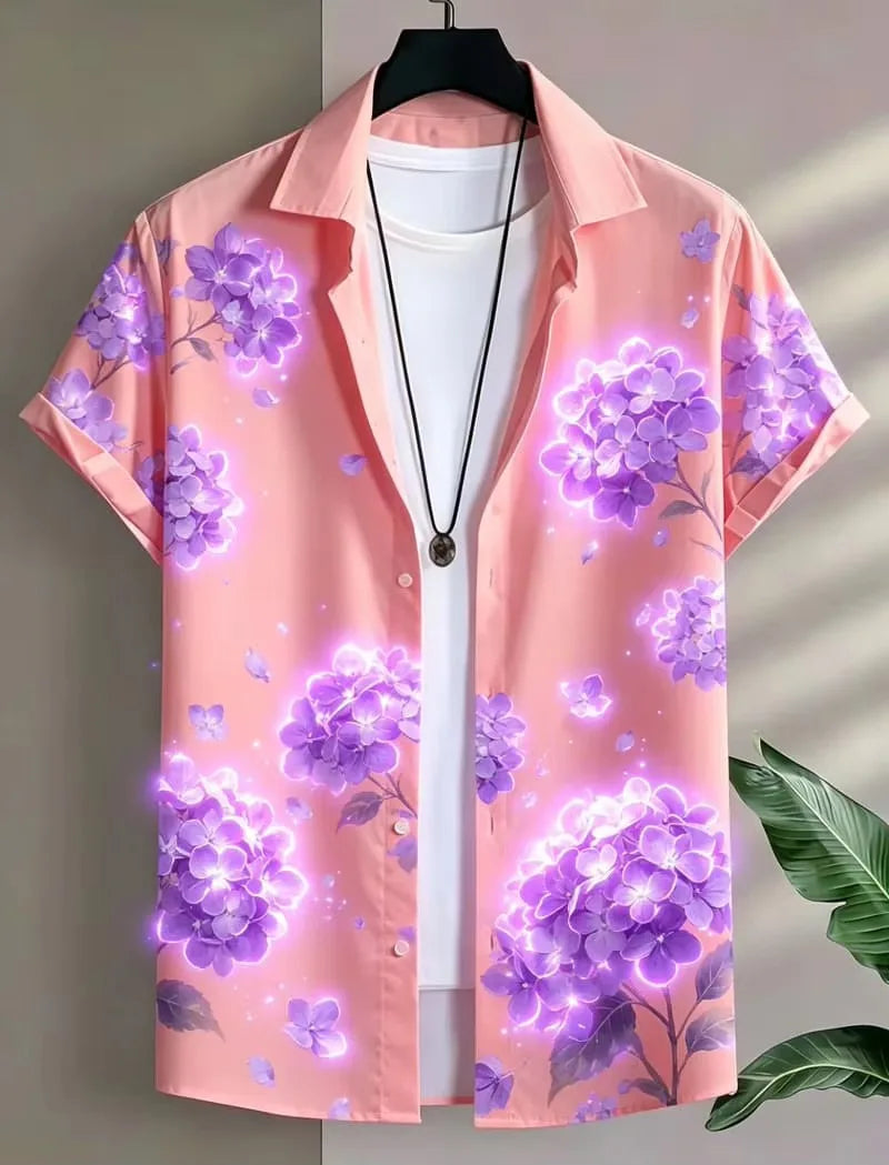 Men's Fluorescent Floral Printed Vacation shirt, Suitable For Summer wear, Casual activities, And Versatile Tropical Style