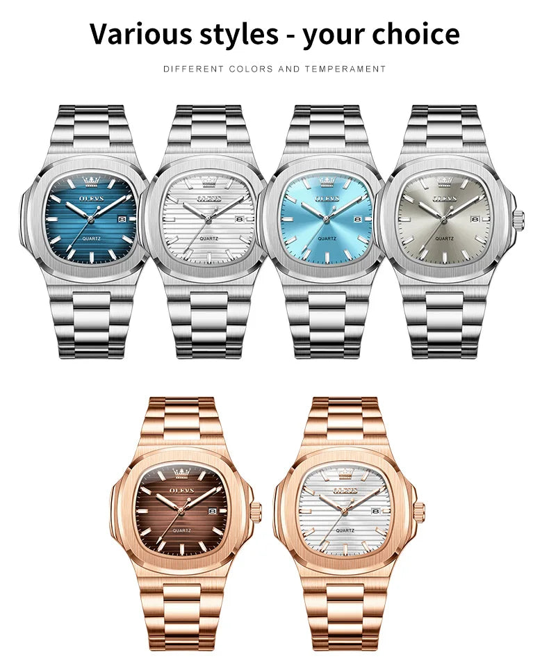 OLEVS Men Watch 3696 Fashion Trend Original Watch Luxury Square Calendar Waterproof Luminous Simple Business Men Quartz Watch