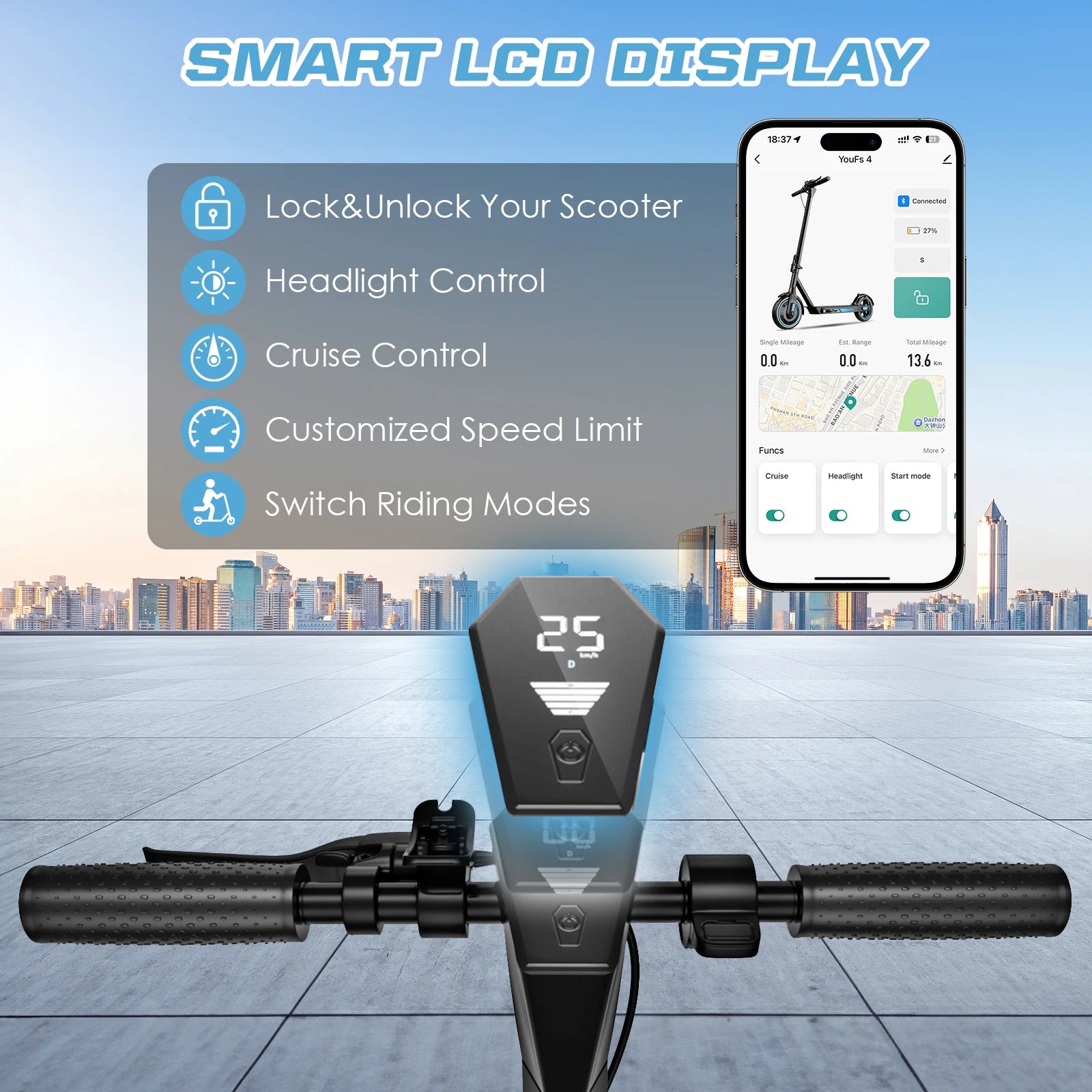 HiQiS V10 E-scooter 500W Motor 36V 10.5Ah 25 MPH Speed 22 Mile Range Foldable E-scooter 10 Inch Air Tire Electric Scooter