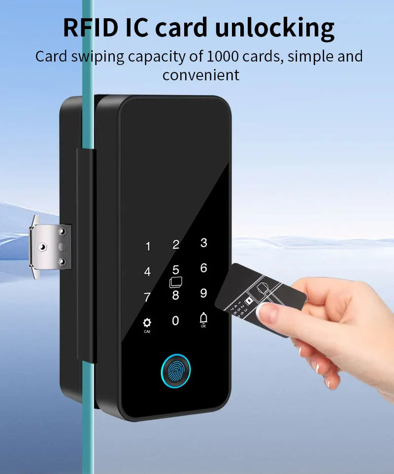 Multifunctional Smart Glass Door Lock Electronic Digit Biometric Fingerprint Tuya App Key Electric Smart Life Digital Door Lock