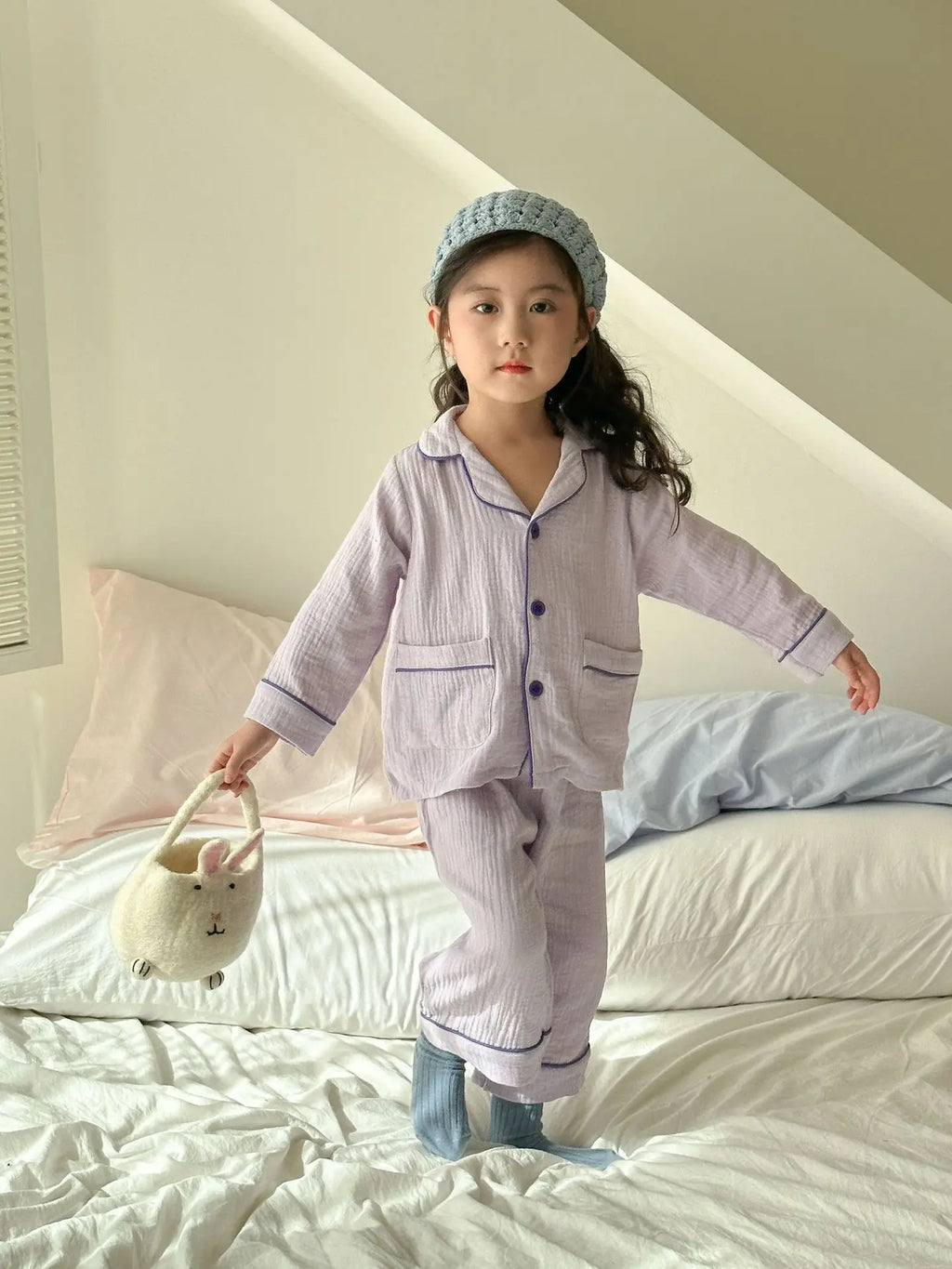 2026 New Children's Cotton Pajamas Set Soft Loose Boys Girls Clothing Turn-down Collar Button Shirt Trousers 2 Pcs Suit Pijamas