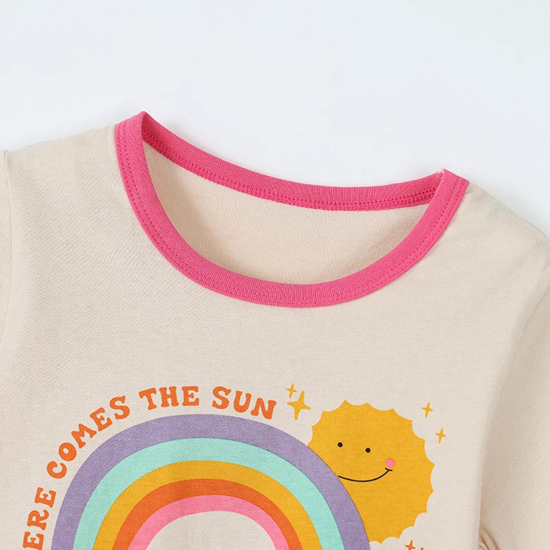 Little maven Summer Tops Baby Girls New Fashion Children's Clothing Rainbow Flowers T-shirt Cotton for Kids Clothes 2-8 Years