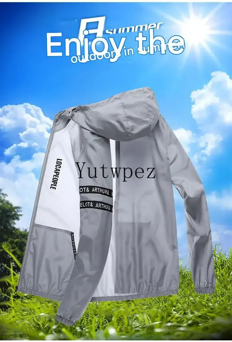 UPF50+ Summer Sun Protection Clothing Men's Casual Waterproof Quick-drying Bicycle Hooded Jacket Hiking Thin Skin Windbreaker