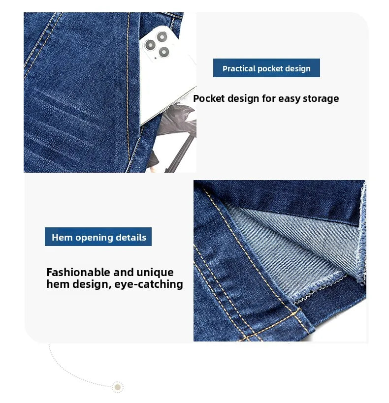 High Waist A-Line Midi Skirt for Women Spring 2023 Denim Split Long Dress Korean Style Commute Pure Color Long Skirt