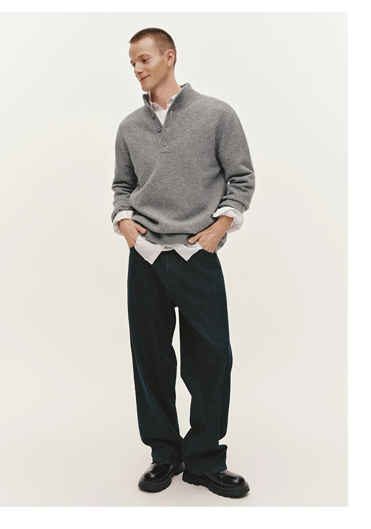 Semir Knitted Sweater Men Winter Half-Open Placket High Collar Wool Blend 2025 New Basic Pullover Men's Clothing