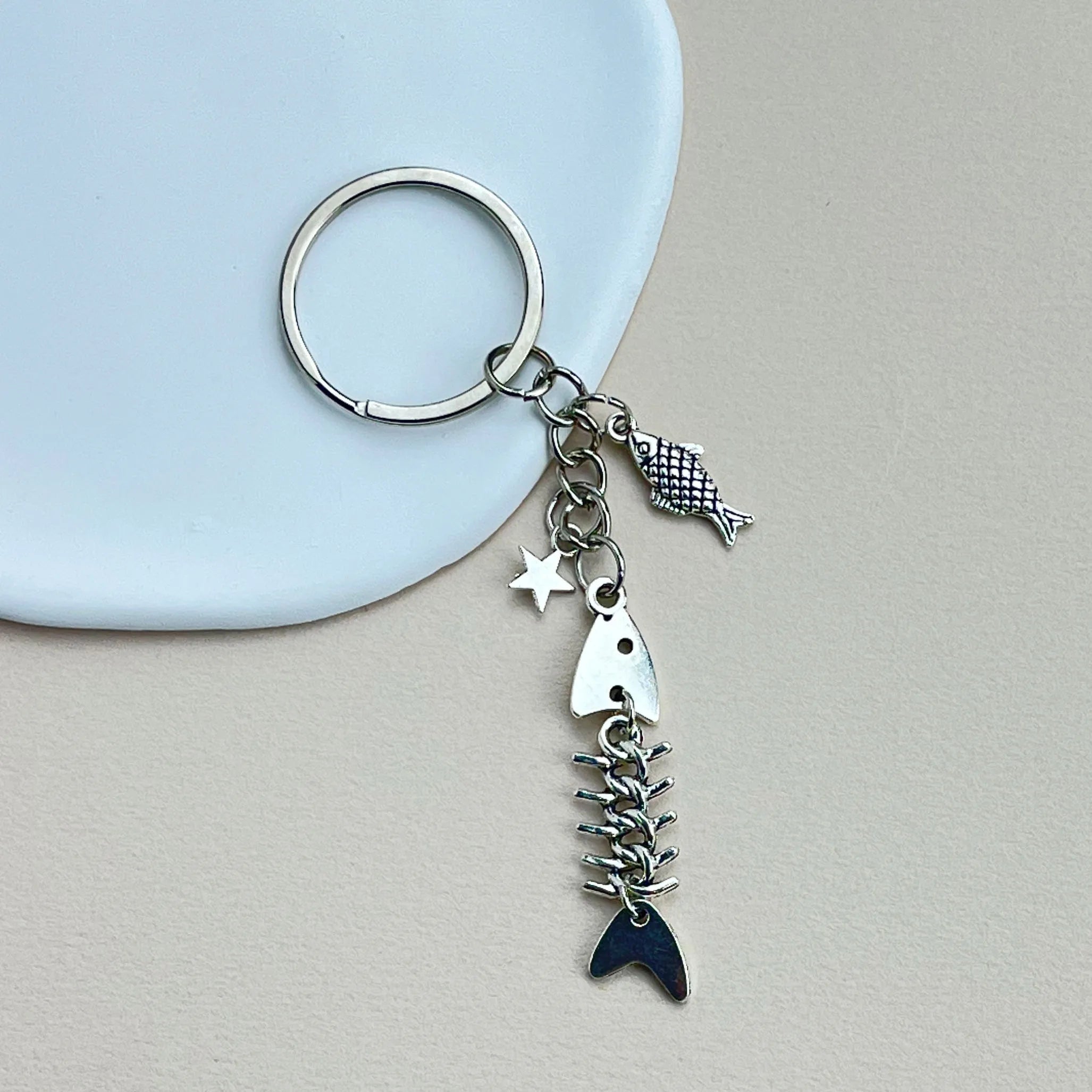 Key Chain Fish Cute Bag Charm Keyring for Car Fishbone Star Punk  DIY Handmade Jewelry Gifts