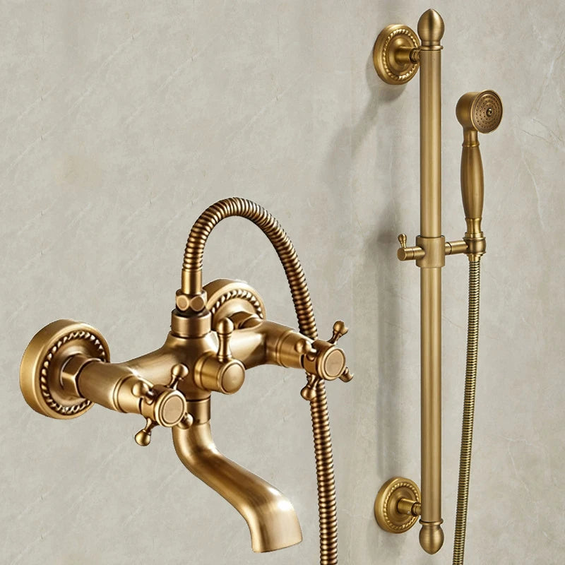Bathroom Bath Wall Mounted Hand Held Antique Brass Shower Head Kit Shower Faucet Sets YT-5360-A