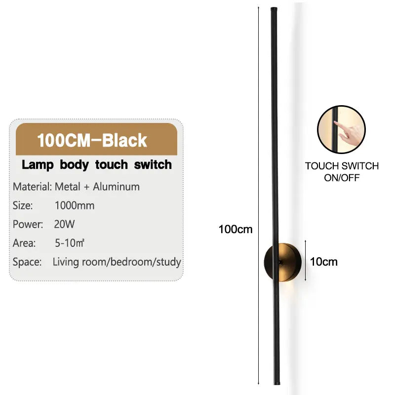 Nordic LED Wall Lights with Touch Dimmable Switch Black 40/55/60/80/100cm Interior LED Wall Lamps Wall Sconce Lighting Fixtures