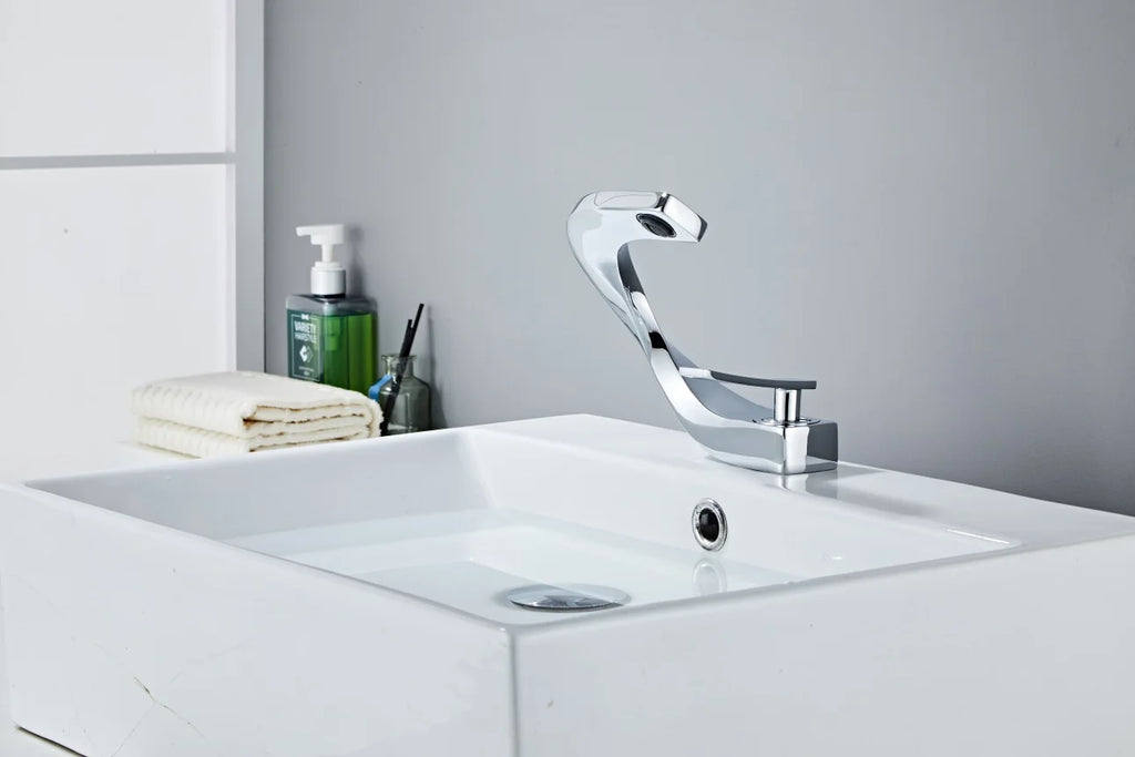 Basin Faucet  Brass Hot and Cold Wash Basin Faucet White with Gold Bathroom Basin Modern Minimalist Creative Faucet PP-12085