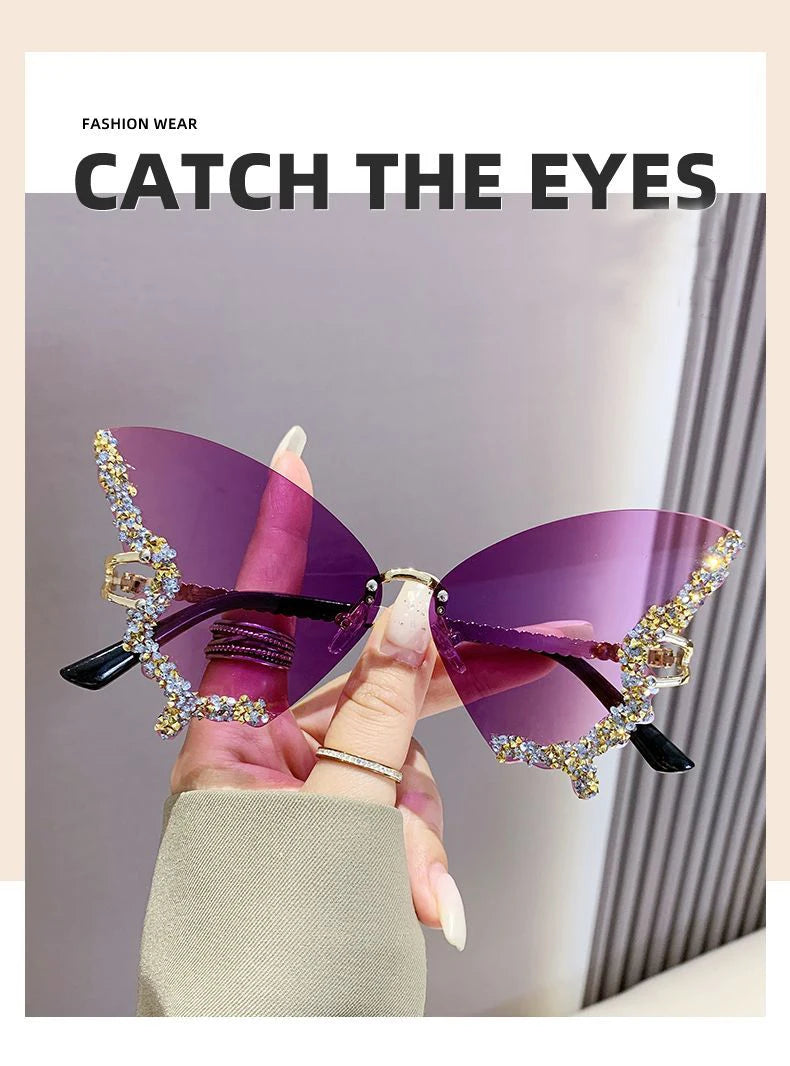 Fashion Butterfly Sunglasses Women UV400 Vintage Diamond Sun Glasses Gradient Lenses Eyewear Ladies Sun Glasses