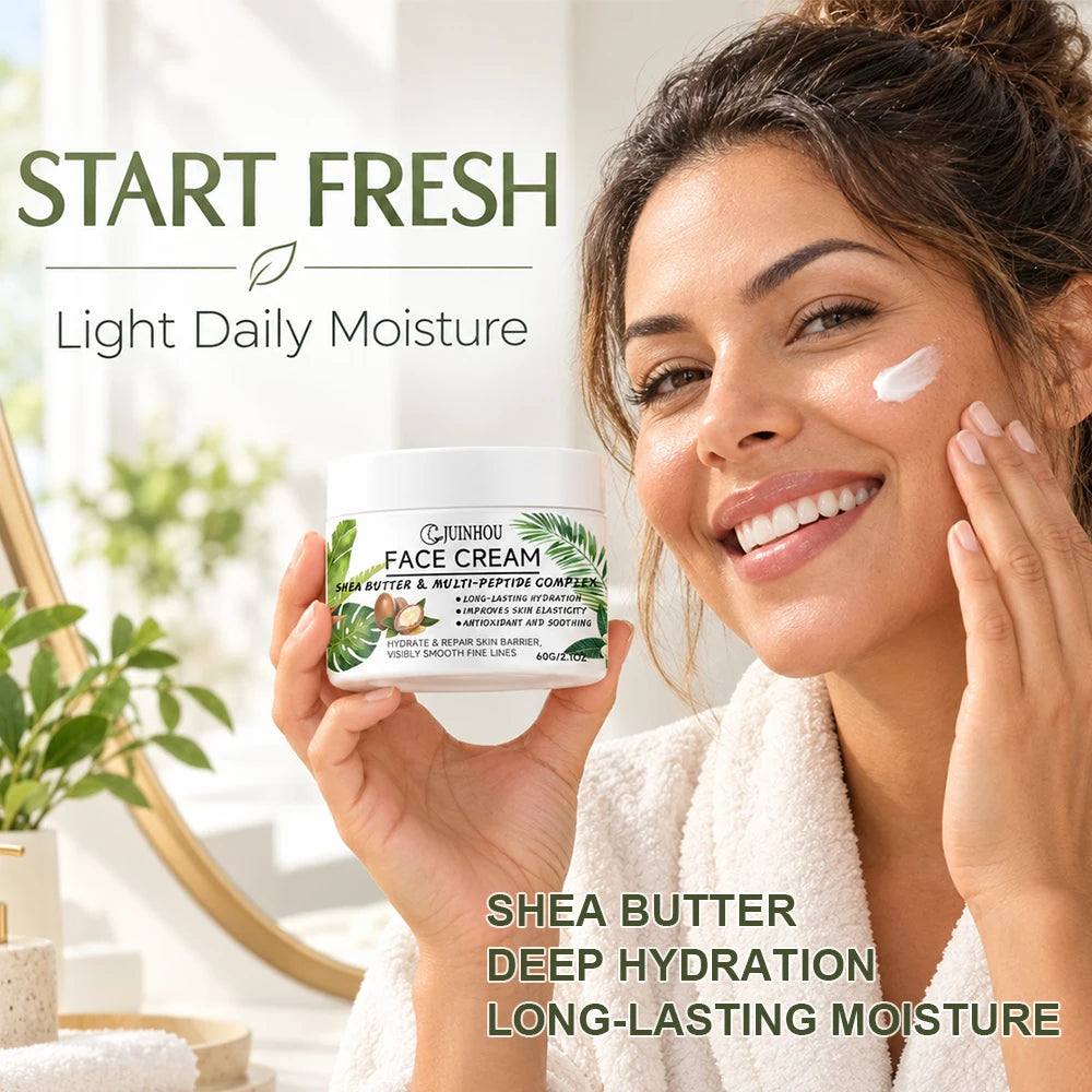JUINHOU Moisturizing Face Cream Peptide Complex Shea Butter Deep Moisture Repair Dry Skin Firming Smooth Daily Facial Care