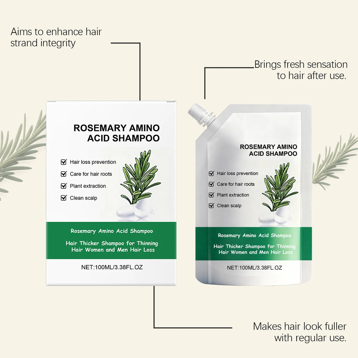 Rosemary Hair Growth Shampoo Prevent Hair Loss Treatment Hair Regrowth Amino Acid Moisturizing Hair Strengthening Shampoo 100ml