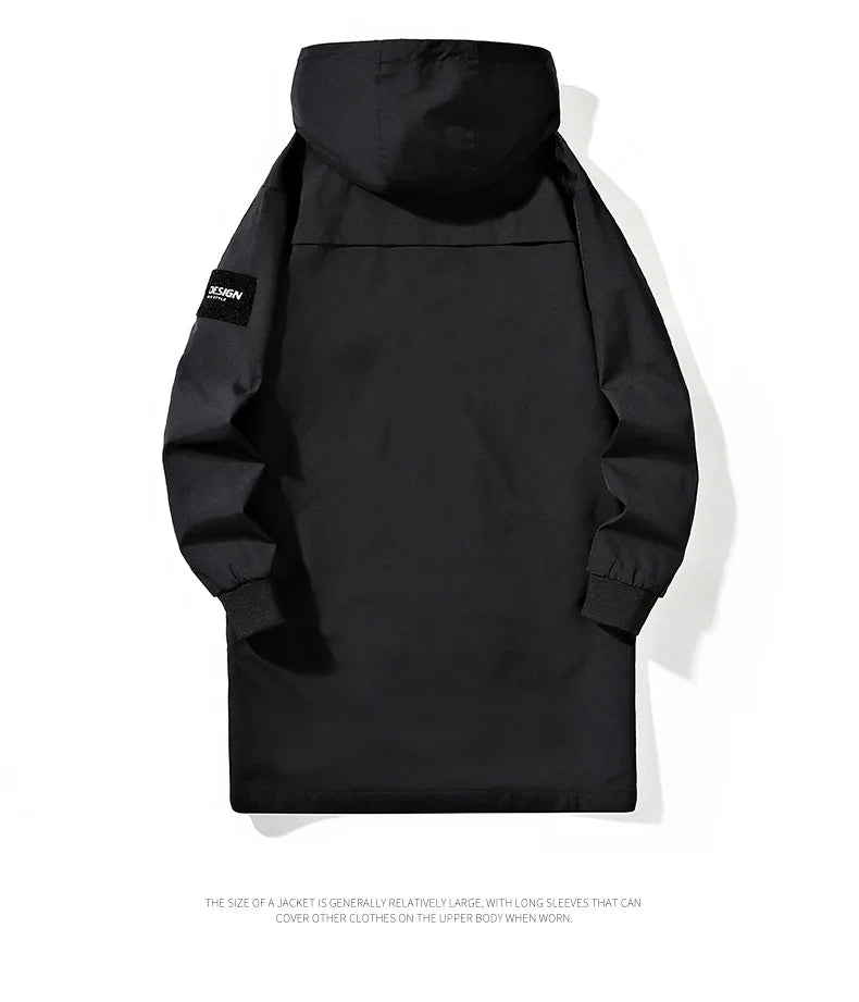 Big Size 9XL Men's Long Trench Coat Hood Fleece Thick Windbreaker Male Autumn Winter Lightweight Plus Large Oversize Hat Zipper