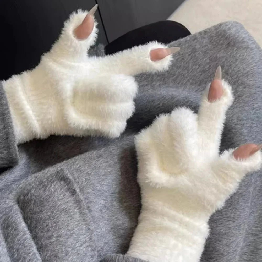 Winter Women's Gloves Thick Plush Knit Gloves Warm Velvet Mittens Solid Outdoor Ski Drive Touch Screen Gloves Christmas Gift