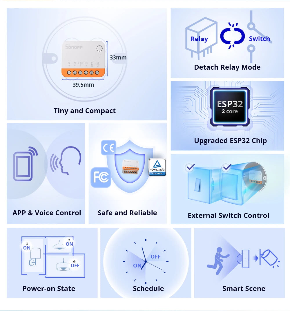 SONOFF Mini R4 Extreme Wifi Smart Switch External Switch Control Detach Relay Smart Home DIY Light Switch Via EWelink APP Alexa