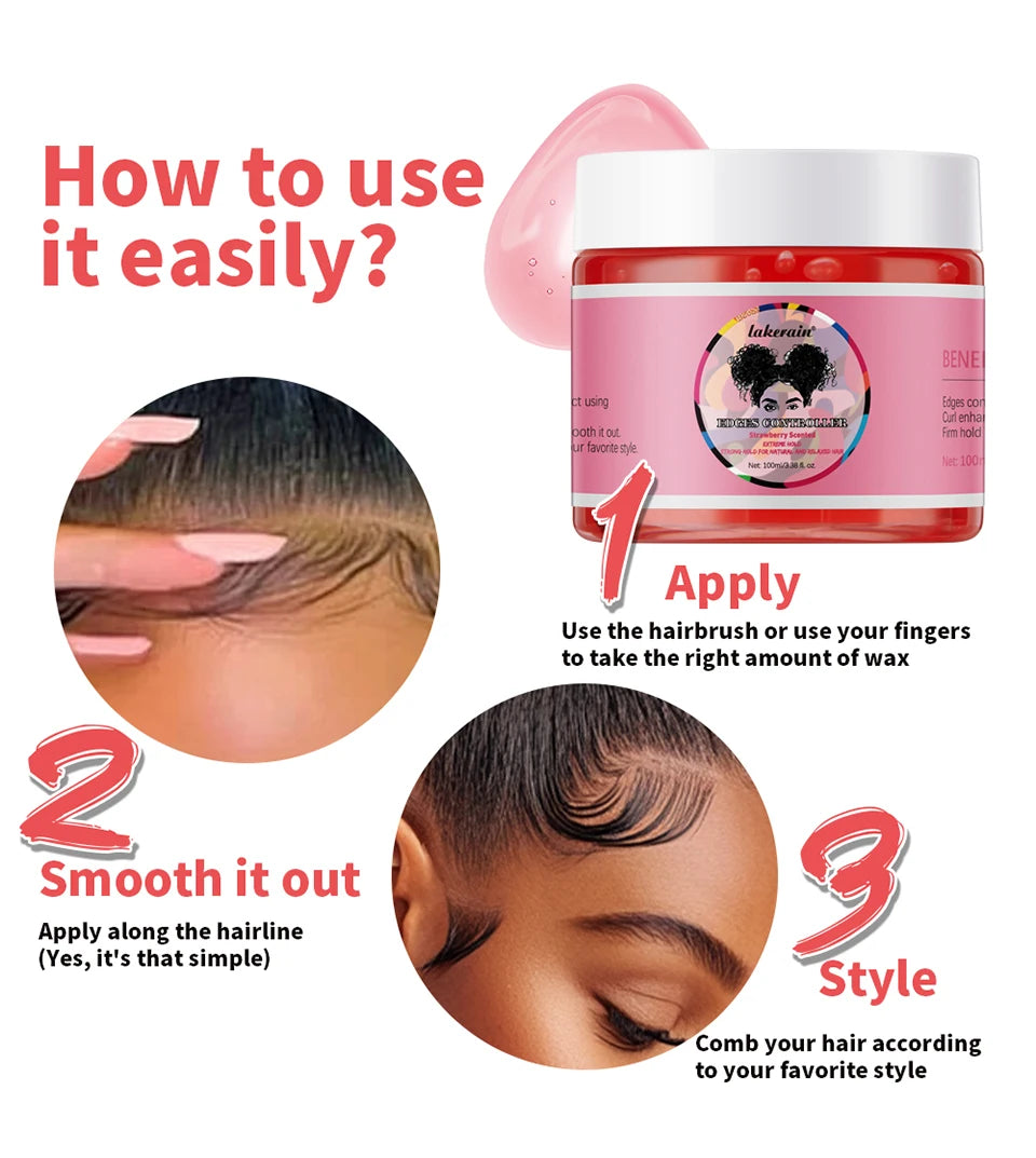 Lakerain Strong Styling Hair Gel Long Lasting Control Edge Gel Smoothes Nourishes Hair Curl Enhancement Strong Hold Hair Gel