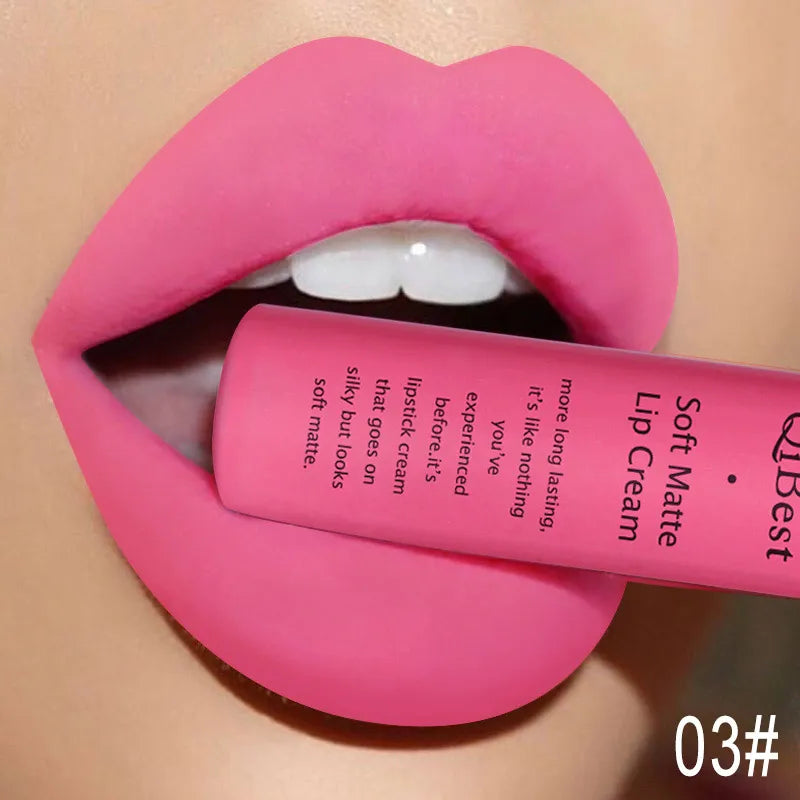 QIBEST Velvet Matte Nude Liquid Lipstick Makeup Sexy Red Lipgloss Waterproof Long-lasting Purple Black Orange Lip Stain Cosmetic
