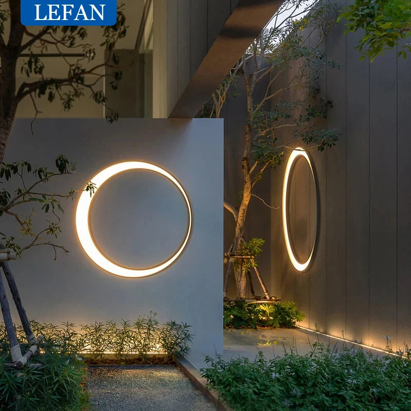 Modern IP65 Waterproof LED Outdoor Wall Light Villa Terrace Garden Street Light Round Moon Background Porch Lamps