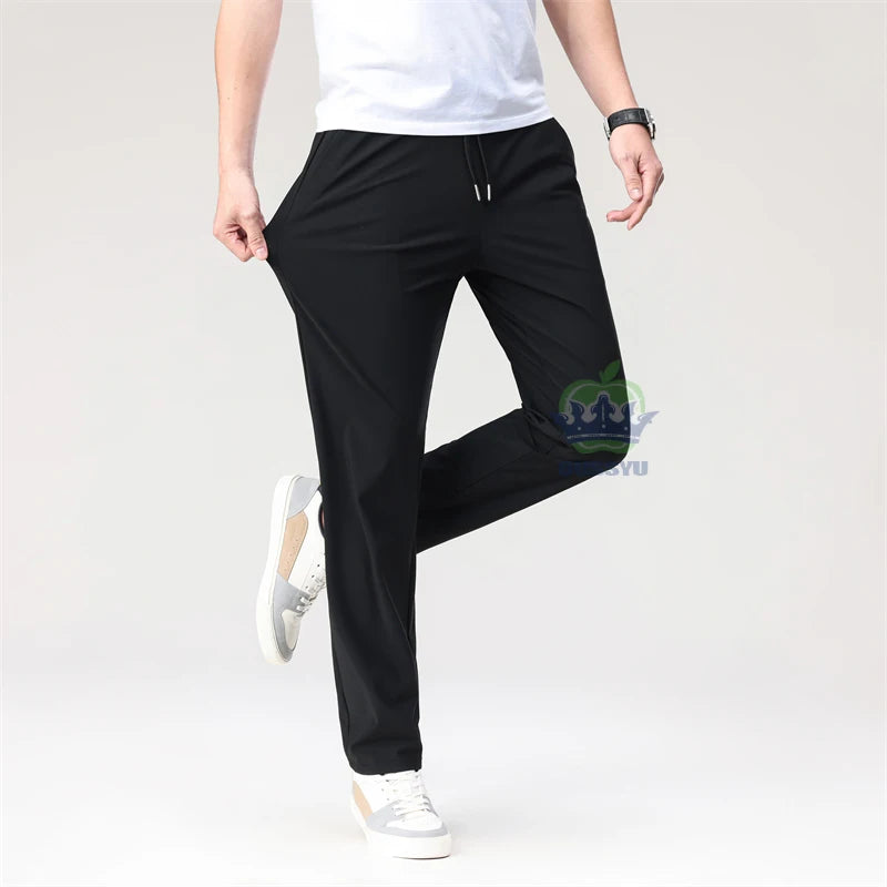 Summer High Stretch Pants Man Thin Elastic Waist Korean Grey Sweatpants Jogging Casual Sports Trousers Male Fashion Luxury Brand