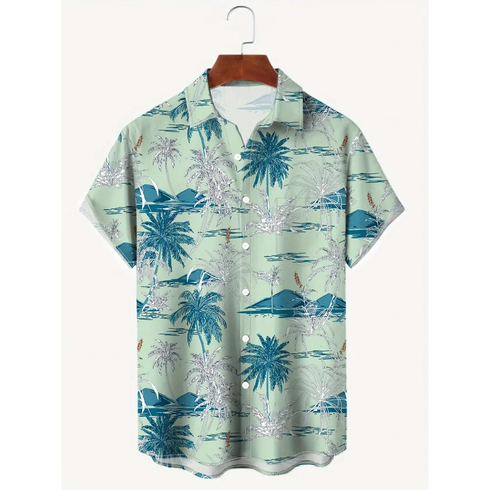 Hawaiian Tropical Plant Palm Tree Leaves 3D Shirt Men's Summer Pattern Breathable Loose Beach Top Outdoor Casual Short Sleeve