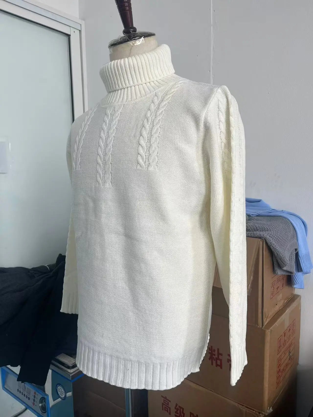 Pullovers Men Tops Turtleneck Sweaters Solid Knit Full Sleeve Casual Slim Fit Top Streetwear Thick Splice Sweater Autumn Winter