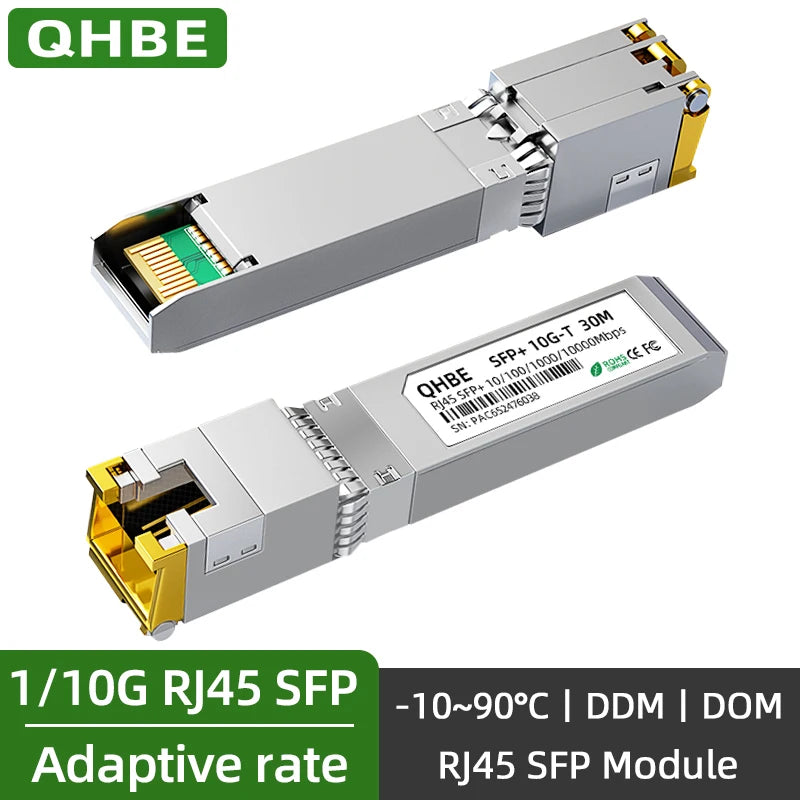 10G RJ45 SFP+ Module Adaptive transmission rate Copper RJ45 To SFP Module For Mikrotik/Cisco Switch 1G/10GBASE-T SFP Transceiver