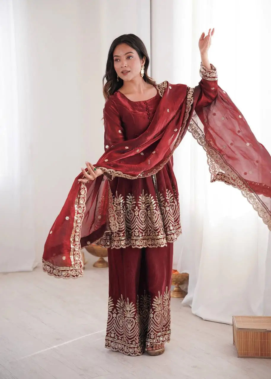 Indian Pakistani Punjabi Winter Sharara Suits Slim Fit Party Wear Faux Georgette Heavy Embroidery Sequin Work Ready To Wear