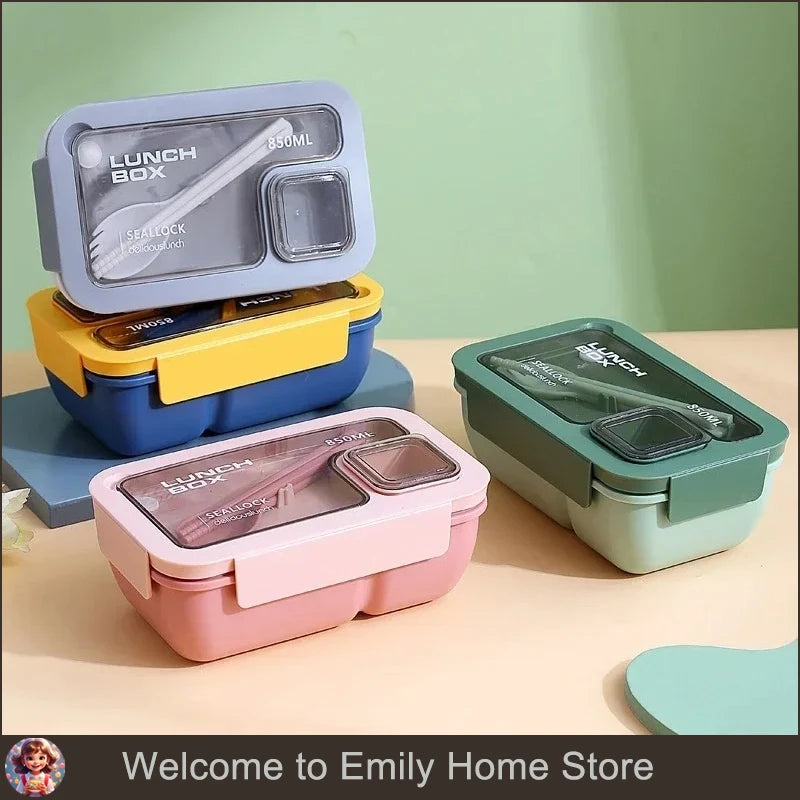1pcs Portable Sealed Lunch Box with Tableware for Kids Children Plastic Microwave Bento Boxes Dinnerware Set Food Storage Contai