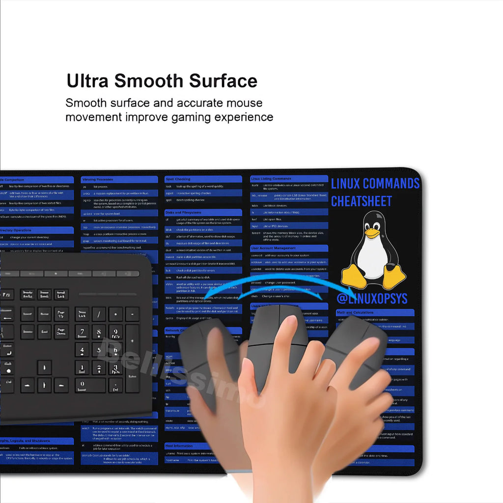 Linux Commands Line Large Mouse Pad XXL Expansion Pad Shortcuts for Red Hat Ubuntu OpenSUSE Arch Debian Unix Programmer Desk Mat