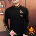 Winter Luxury Bee Embroidered T-shirt for Men Long Sleeve Thick and Warm Tshirts Casual Business T-shirts Streetwear Tee Tops