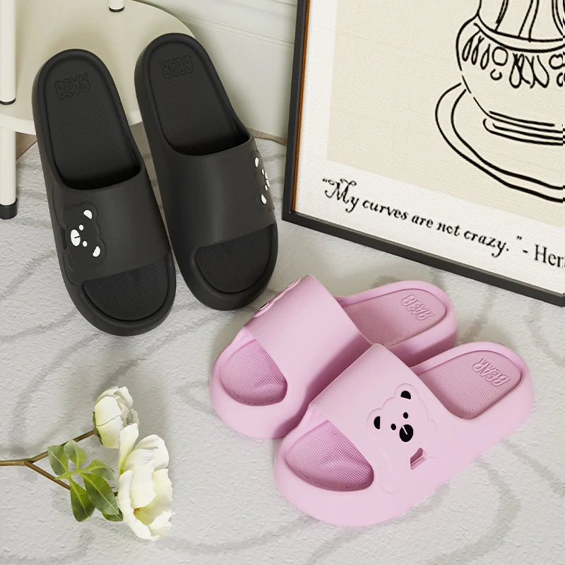 Fashion Women's Slippers Indoor Soft Sole Cartoon Bear Slides Bathroom EVA Outdoor Men Summer Beach Flip Flops Shoes Couple