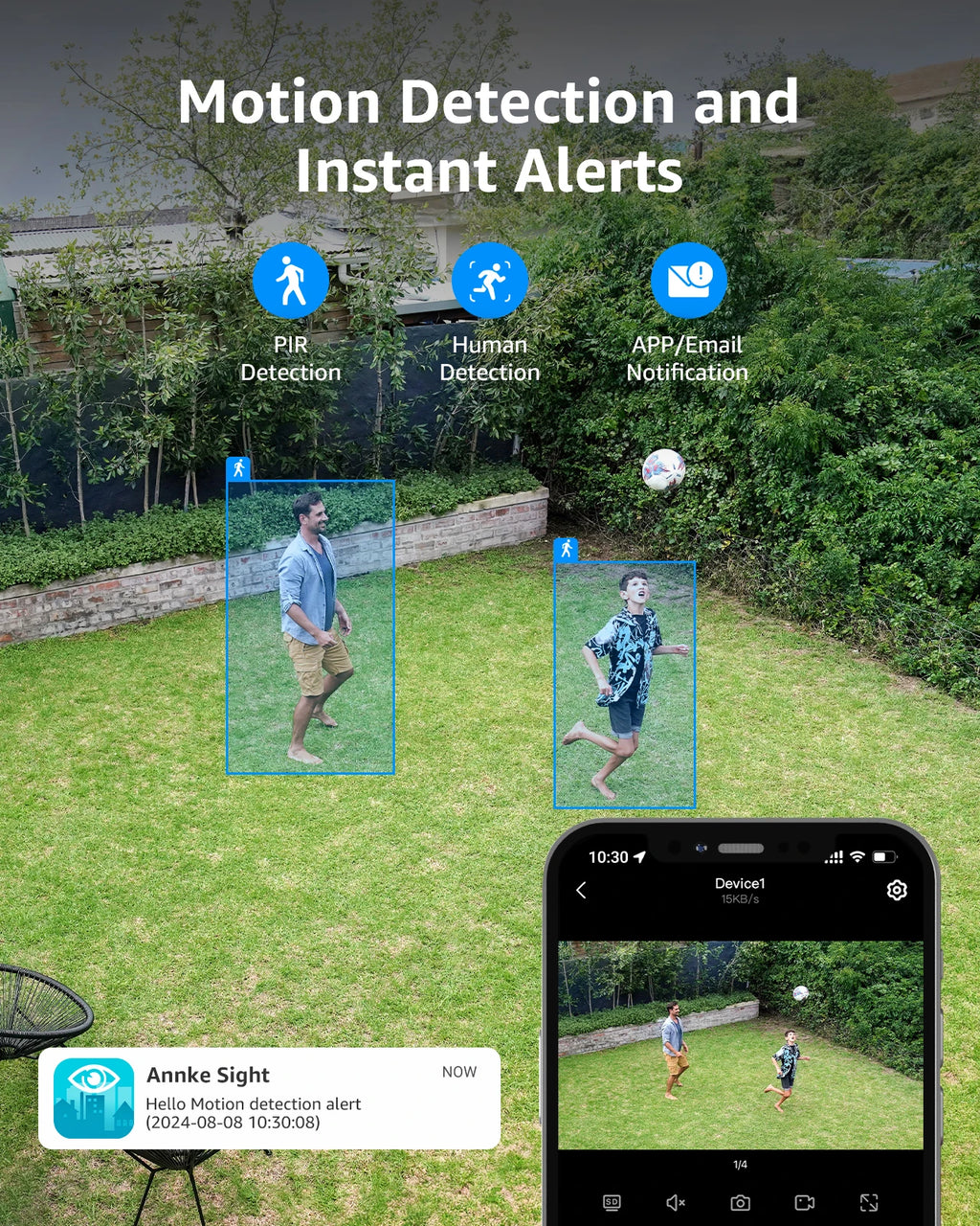 ANNKE 4MP Solar Wireless Security Camera Outdoor WiFi 6 Camera PIR Human Detection Full-Color Night Vision Pan/Tilt 270° Two-Way Talk IP65 Waterproof