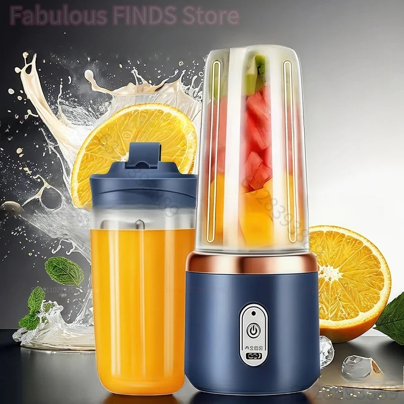 Multifunction Double Cup Juicer 400ml USB Rechargeable Portable Electric Juicer 6 Blade Fruit Blender for  Home Kitchen Tool
