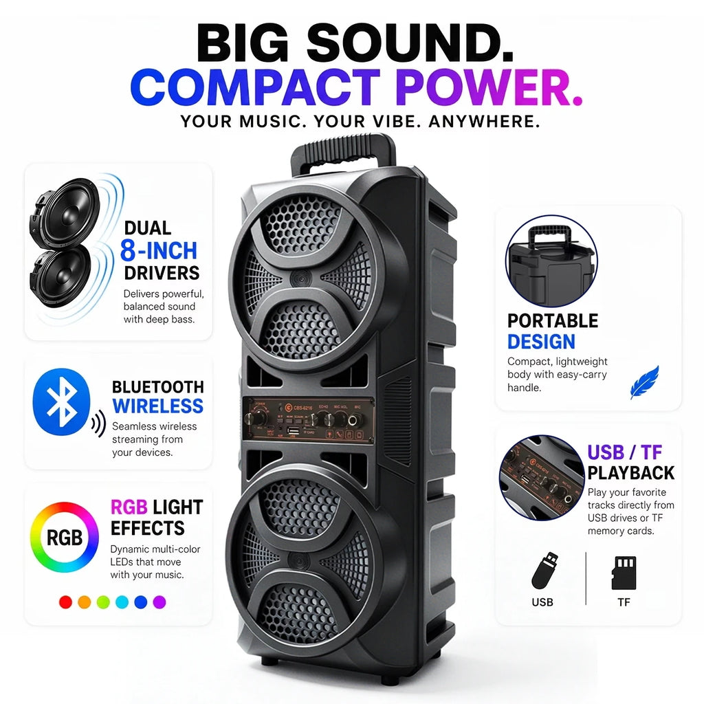 9000Hz Wireless Bluetooth Speaker, Portable Bass Sound System, PA Sound Reinforcement DJ Equipment, Guitar Compatible, RGB Light