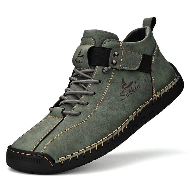 New 2025 Handmade Leather Casual Men Shoes Design Sneakers Man Breathable Leather Shoes Men Ankle Boots Outdoor