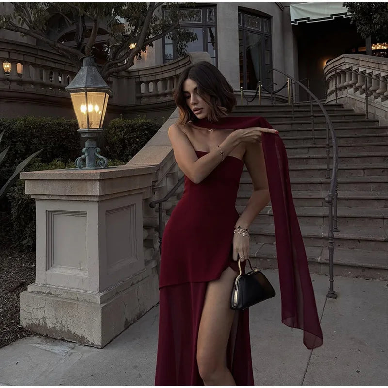 Elegant Halter Long Dress Women's Loose Sleeveless Off Shoulder Floor-length Dresses 2025 Spring Summer Lady Solid Stylish Robes