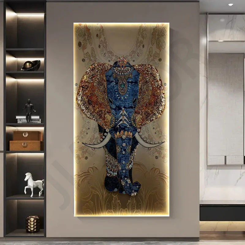 New  Modern High-end Wall Lamp Remote Control Light Luxury Living Room Decoration Painting Lamp Elephant Hanging Painting LED