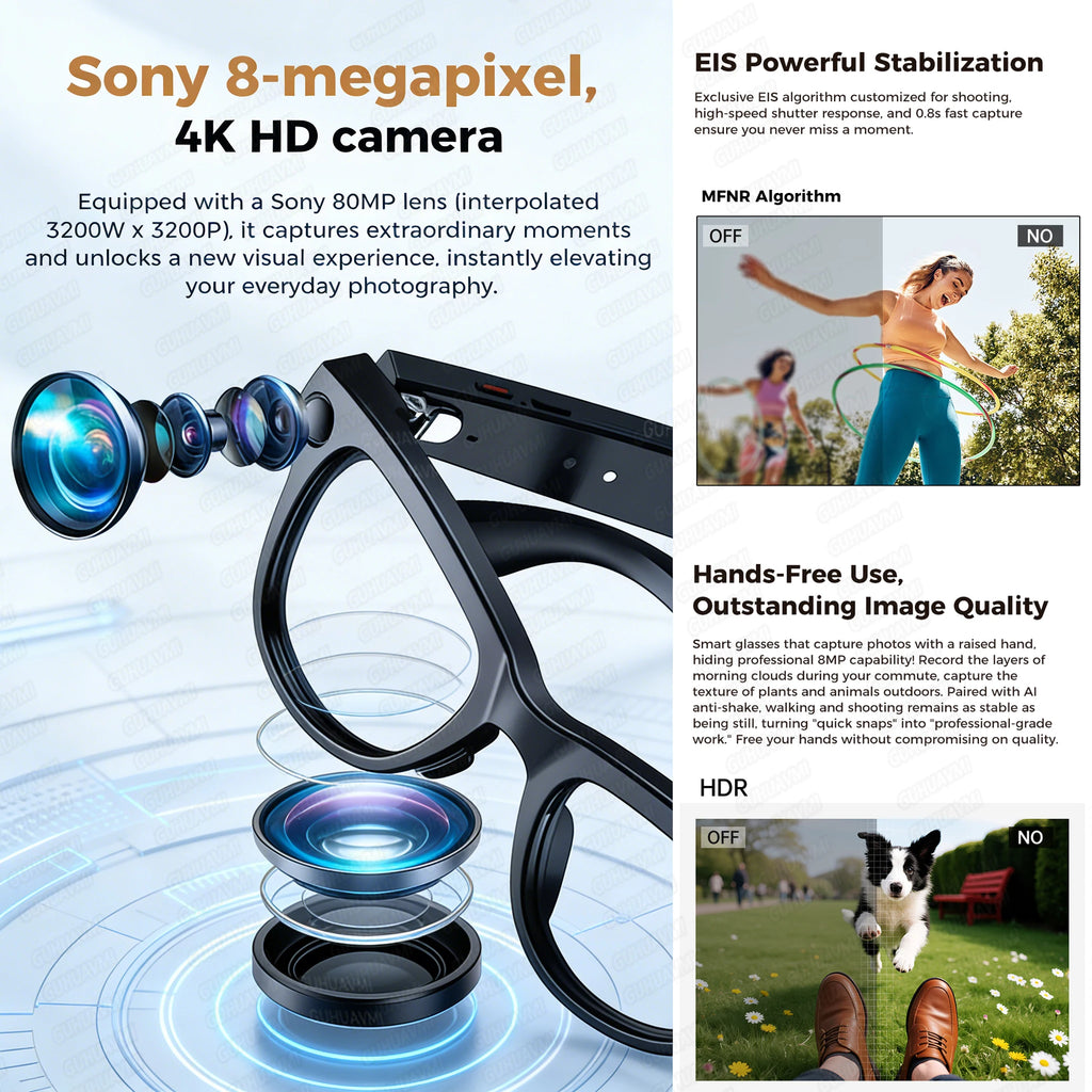 2026 AI Smart Glasses With 8MP Camera AI Voice Contorl Photo Recognition Shooting Video 150+Translation Photochromic Glasses Men