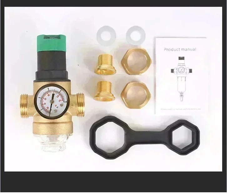 1/2" 3/4" 1" Brass Adjustable Pressure Reducing Valve With Pressure Gauge Cross-border Pressure Stabilizing Valve