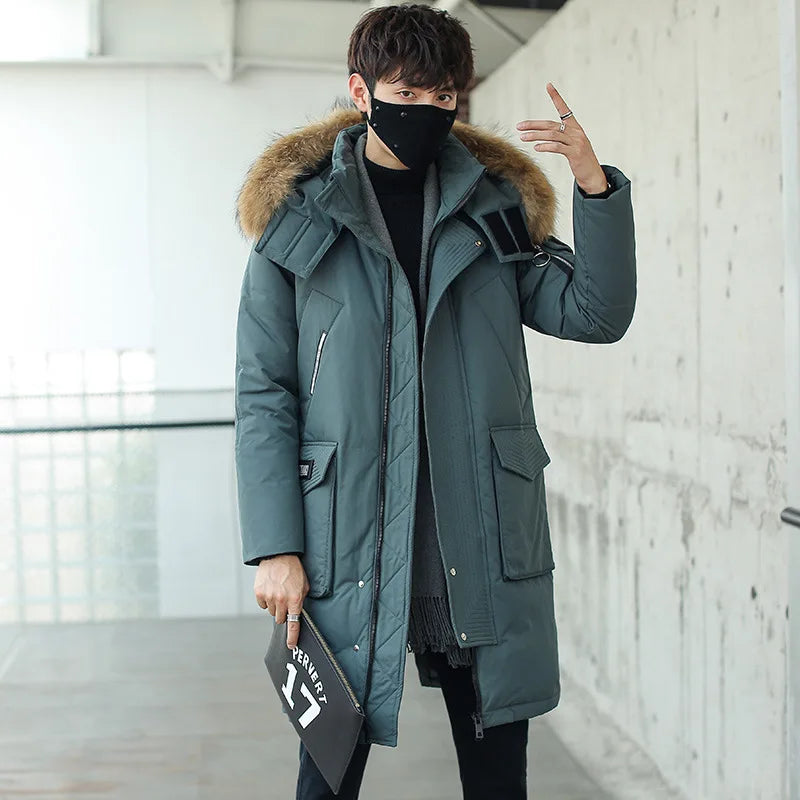Men's New Korean Version Thick Parka Over the Knee Men's Mid to Long Style Trendy Handsome Men's Coat High Quality Design Parkas