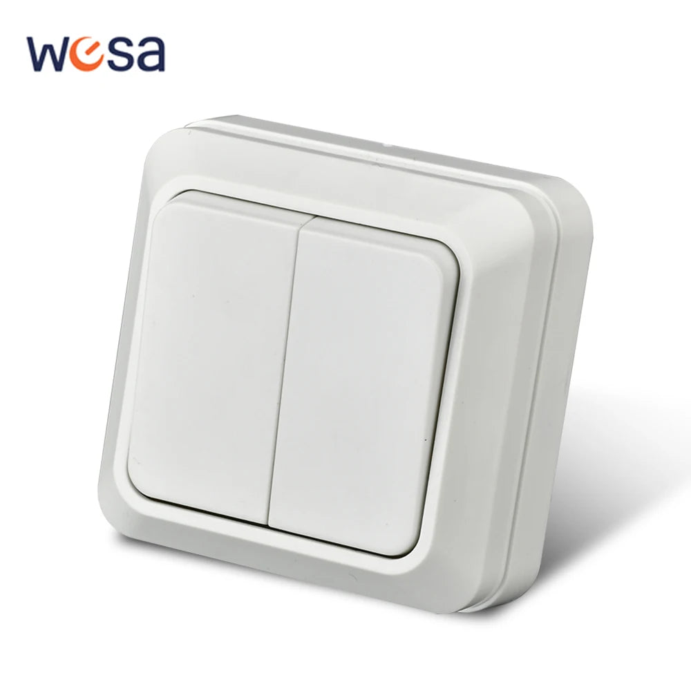WESA White Wall Surface 2 Sockets Plugs EU Exterior Electrical Outlets With Ground Power Socket Flame Retardant Paint Plastic