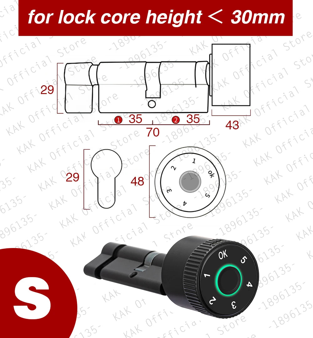 KAK Tuya APP Fingerprint Cylinder Smart Door Lock Electronic Digital Password Code Lock Keyless Remote Control Lock Hardware