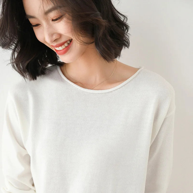 2025 Spring Autumn Womens Sweater Solid Knitwear Korean Loose Female Basic Casual Jumpers Stretch Pullover Sky Blue Pink Sweater